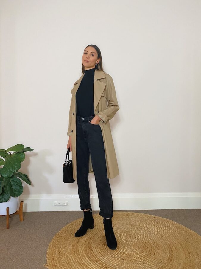 Outfit Formula - Black turtleneck, black jeans & a trench coat