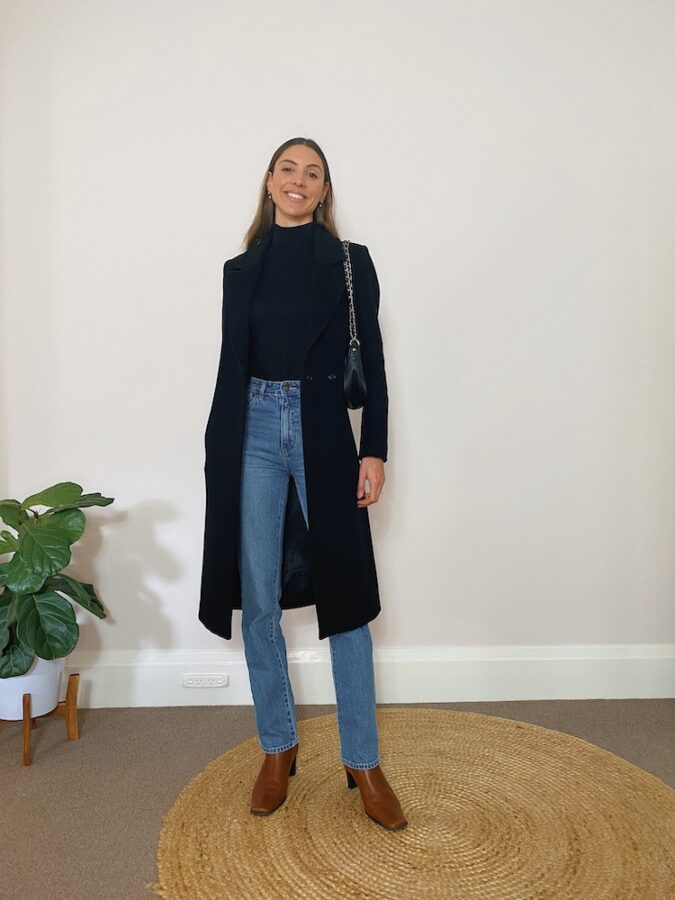 Outfit Formula - Turtleneck, bootcut jeans, boots & a coat